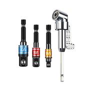 Kit d'adaptateur de boîtier d'impact, Adaptateur de perceuse à angle droit long 105° avec jeu 3 rallonges douilles for tournevis percussion(Black)