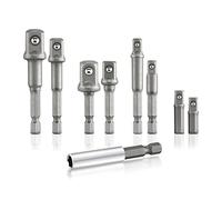 Kit d'adaptateur de boîtier d'impact, Ensemble de 9 adaptateurs douilles, rallonges forets, support tournevis magnétique, impact 1/4" 3/8"(Silver)