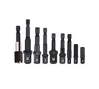 Kit d'adaptateur de boîtier d'impact, Ensemble de 9 adaptateurs douilles, rallonges forets, support tournevis magnétique, impact 1/4" 3/8"(Black)