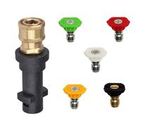 Kit d'adaptateur pour nettoyeur haute pression 6,35 mm, raccord femelle à connexion rapide, compatible avec Karcher K2 K3 K4 K5 K6 K7, comprend 5 embouts de buse d'alimentation avec plusieurs angles