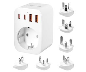 Kit d'adaptateur Prise Universelle, Adaptateur Voyage avec USB-A/Type-C, Adaptateur de Prise de Type G/B/I/A/M/D Adaptateur Universel de Voyage pour Le Royaume-Uni/Les États-Unis/l'Australie/Le Japon