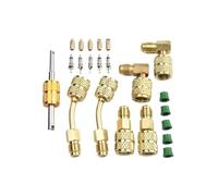 Kit d'adaptateur R410a pour jauges CVC - 1 sur 4 SAE vers 5 sur 16 SAE avec valves métalliques - Connecteurs dorés verts - Compatible avec pompes à vide mini-split et systèmes de climatisation