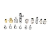 Kit D'adaptateurs pour Aérographe, 15 Pièces, Kit de Connecteurs à | Acier Inoxydable, Mélange 1/8 1/4 Pouces, Déconnexion Rapide, Aérographe Universel