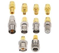Kit d'adaptateurs SMA mâle vers BNC/UHF/MCX/SMB/TV/TNC femelle, 10 types, convertisseur de test droit nickelé plaqué or