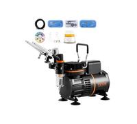 VEVOR Kit d'aérographe, compresseur d'air à double ventilateur, système d'aérographe professionnel avec 3 pistolets, support, roue de mélange de couleurs, pour art de l'ongle, cuisine, maquillage
