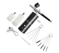 Kit d'aérographe rechargeable sans fil avec compresseur à pression réglable pour décoration de voiture, moto, graphisme, art corporel, dessin (noir B)