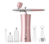 Kit d'aérographe rechargeable sans fil avec compresseur à pression réglable pour décoration de voiture, moto, graphisme, art corporel, dessin (rose)