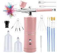 Kit d'aérographe sans fil avec compresseur, portable, sans fil, rechargeable, avec accessoires de nettoyage pour maquillage, nail art, décoration de gâteaux et peinture de modèle (rose)