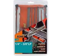 Kit d'affûtage pour chaînes en 1/4"" et 3/8"" low-pro comprenant 2 manches de lime, 1 jauge de profondeur, 1 porte lime, 1 curette de