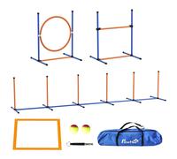 PawHut Kit d'agilité pour Chien 4 pièces avec Slalom, Anneau de Saut, Haies, kit de Dressage pour Animaux de Compagnie avec sifflet, 2 balles, Sac de Transport