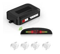 Kit d'aide au stationnement sans fil - Système de radar de recul avec 4 capteurs PDC, affichage de distance LED sans fil avec avertissement sonore + 4 couleurs blanches - Aide au stationnement arrière