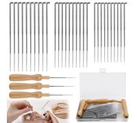 Kit d'aiguilles à feutrer pour feutrage à sec - Kit de démarrage - Laine à feutrer à sec - Avec 100 aiguilles à feutrer (3 tailles) - Pour professionnels et débutants - Avec poignée en bois