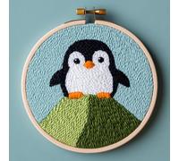 Kit d'aiguilles à poinçonner pour débutants, adorable pingouin mignon broderie festive, kit de couture pour adultes, idée de bricolage saisonnière