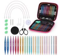 Kit d'aiguilles à tricoter circulaires interchangeables avec accessoires - Kit de crochet avec sac de rangement pour tricot fait à la main