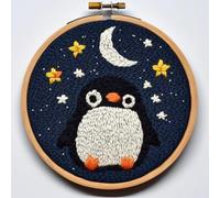 Kit d'aiguilles de poinçonnage pour débutants, adorable projet artistique de broderie pingouin, kit de couture pour adultes, kit de poinçonnage pour adultes, cadeau festif saisonnier