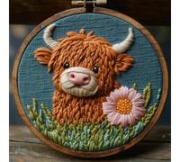 Kit d'aiguilles de poinçonnage pour débutants, adorable vache des Highlands sur le thème artistique pour adultes, kit de loisirs créatifs