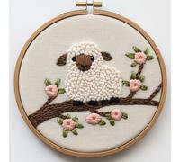 Kit d'aiguilles de poinçonnage pour débutants, animaux sur branche de fleurs de pêcher, jardin, faune, kit de couture pour adultes, kit de poinçonnage pour adultes, loisirs créatifs