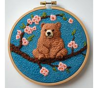 Kit d'aiguilles de poinçonnage pour débutants, animaux sur branche de fleurs de pêcher, kit de couture pastel pour adultes, kit de poinçonnage pour adultes, loisirs créatifs