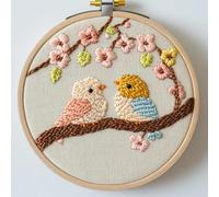 Kit d'aiguilles de poinçonnage pour débutants, animaux sur branche de fleurs de pêcher sur le thème de la campagne pour adultes, kit de bricolage pour adultes