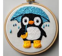 Kit d'aiguilles de poinçonnage pour débutants, broderie pingouin mignon, artisanat saisonnier, kit de couture pour adultes, kit de poinçonnage pour adultes, projet de vacances fait à la main