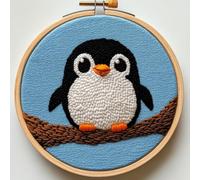 Kit d'aiguilles de poinçonnage pour débutants, joli kit de broderie pingouin mignon pour adultes, kit de broderie pour adultes, décoration saisonnière à faire soi-même