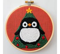 Kit d'aiguilles de poinçonnage pour débutants, kit d'art créatif de broderie pingouin mignon pour adultes, kit de broderie pour adultes, idée de vacances festives
