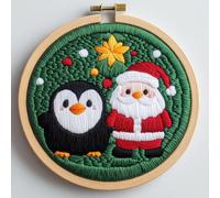 Kit d'aiguilles de poinçonnage pour débutants, kit de broderie artistique et mignon pingouin pour adultes, kit de broderie pour adultes, vacances festives faites à la main