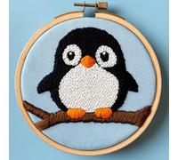 Kit d'aiguilles de poinçonnage pour débutants, kit de broderie festif mignon pingouin pour adultes, kit de broderie pour adultes, projet de bricolage fait à la main