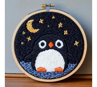 Kit d'aiguilles de poinçonnage pour débutants, projet de broderie de pingouin mignon, kit de couture pour adultes, activités festives faites à la main