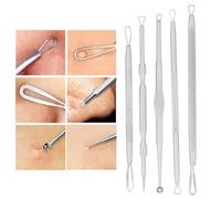 Kit D'aiguilles En Acier Inoxydable, 5 Pièces, Double Tête Pour L'élimination Des Boutons D'acné, Extracteur De Points Noirs, Kit D'outils Pour Enlever L'acné Avec Étui À Miroir