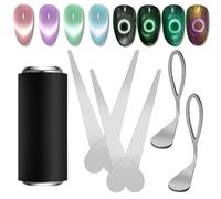 Kit d'aimants œil de Chat, Comprenant 2 Formes Creuses, 2 Nouvelles plaques en Fer en Forme de V à tête Unique et des aimants cylindriques. Outil œil de Chat pour Ongles permettant de créer Un Effet