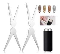 Kit d'aimants pour ongles 2 en 1 œil de chat - Pochoirs magnétiques en forme de ciseaux et baguette magnétique cylindrique pour créer des effets œil de chat français - Kit complet d'outils de nail art