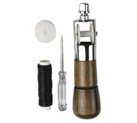 Kit d'alêne de couture rapide pour maroquinerie - Outil de couture avec 2 aiguilles, fil ciré et onstruction en métal et bois