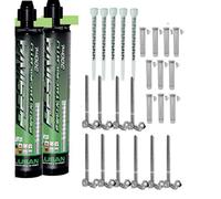 Kit d'ancrage chimique professionnel époxy cheville chimique et accessoires Kit professionnel de 2 crampons chimiques + 5 buses + 1 pistolet (en option) + 10 tamis (12 x 80) + 10 goupilles (8 x 100