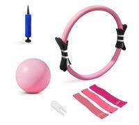 Kit d'anneaux de pilates - Magic Circle de 35,5 cm avec mini balle, bandes de résistance, instructions et sac - Kit complet pour un entraînement efficace à la maison
