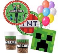 Kit d'anniversaire ( cde 13 ) - Procos - Minecraft - 16 enfants - 16 gobelets - 16 assiettes - 8 ballons