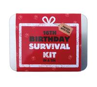 Kit d'anniversaire en étain - Cadeau de poche compact amusant pour 16e, 18e, 30e, 40e, 50e, 60e, 70e, 80e - Cadeau pour homme, femme, ami, famille et collègues (boîte de survie pour 16e anniversaire)