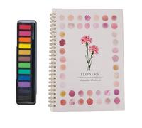 Kit d'aquarelle complet carnet d’exercices à spirale pour débutants avec 12 modèles pré-dessinés et 12 couleurs par carnet, papier épais anti-transfert, pinceau inclus (Fleur fraîche)