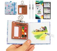 Kit d'aquarelle de poche - Mini kit de voyage aquarelle avec clips de reliure - Mini boîte aquarelle - Kit de voyage pour artiste en bois - Palette de 8 grilles pour peintres, artistes, étudiants