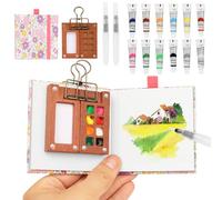 Kit aquarelle de poche, mini kit de voyage avec clips de reliure, mini boîte aquarelle, kit de voyage pour artiste en bois, carnet de croquis, palette de 8 grilles pour peintres, artistes, étudiants