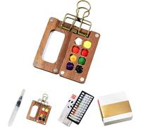 Kit D'aquarelle Miniature,Kit Aquarelle Debutant Voyage,Kit De Peinture à L'aquarelle,Ensemble De Couleurs à L'eau De Poche Avec Palettes,Mini Livret En Papier Et Peinture (Walnut-8 Grids-12 Color)
