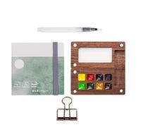 Kit d'aquarelle portable, kit de voyage pour palette de peinture - Ensemble de palette d'aquarelle portable 8 grilles | Boîte de peinture à grille en bois, bloc de papier aquarelle pour peintres artis