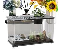 Kit d'aquarium panoramique de bureau - Grand aquarium HD moderne - Zone de repos pour tortues - 39,5 x 22,5 x 21,5 cm - Guppy, crevettes, méduses - Décoration d'intérieur ou de bureau - Récipient