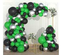 Kit d'arc de guirlande de ballons vert noir et argenté,117 pièces,Vert noir métallique,Ballons vidéo,Ballon de jeu pour fête du monde,Ballon de football,Nouvel An,Décorations de fête