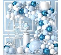 Kit d'Arche de Ballons 114 Pièces - Bleus, Blancs, Métalliques et Argentés - Pour Fête Prénatale, Décoration de Mariage, d'Anniversaire