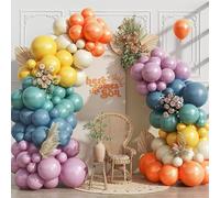 Kit d'arche de ballons arc-en-ciel de 124 pièces, guirlande de ballons colorés assortis avec ballons bleu ardoise poussiéreux, ballons orange rétro, jaune moutarde, beige pour fête prénatale