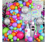 Kit d'arche de ballons arc-en-ciel fluo en latex, rose, violet, vert citron, orange, bleu clair, guirlande de ballons disco pour fête sur le thème du rock, bal de fin d'année, fête d'anniversaire