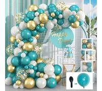 Kit d'arche de ballons avec perles rétro bleu sarcelle blanc doré métallique avec confettis ballons paon bleu turquoise décorations de fête d'anniversaire pour enfants océan fête prénatale mariage