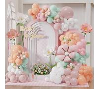 Kit d'arche de ballons « Baby in Bloom » - 130 ballons oranges, roses et vert sauge pour filles - Décoration bohème pour fête prénatale, fête d'anniversaire, révélation du sexe