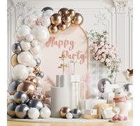 Kit d'arche de ballons beiges et blancs de 45,7 cm, 30,5 cm, 25,4 cm, 25,4 cm, 12,7 cm avec ballons argentés, champagne doré, beige et blanc pour décorations de fête d'anniversaire, de mariage, de